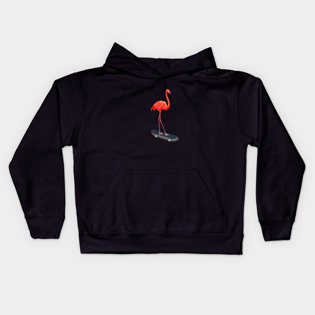 Skateboarding Flamingo Kids Hoodie by DavidLoblaw